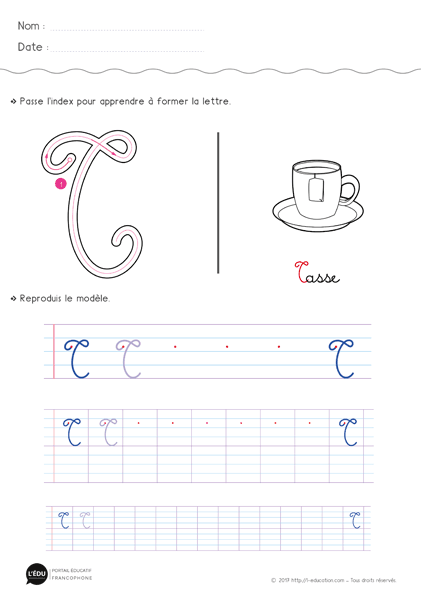 Écrire la lettre t majuscule cursive - Fiche lettre t majuscule à imprimer