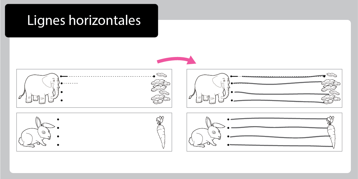 Graphisme les lignes horizontales Fiche à imprimer - Animaux et repas 2