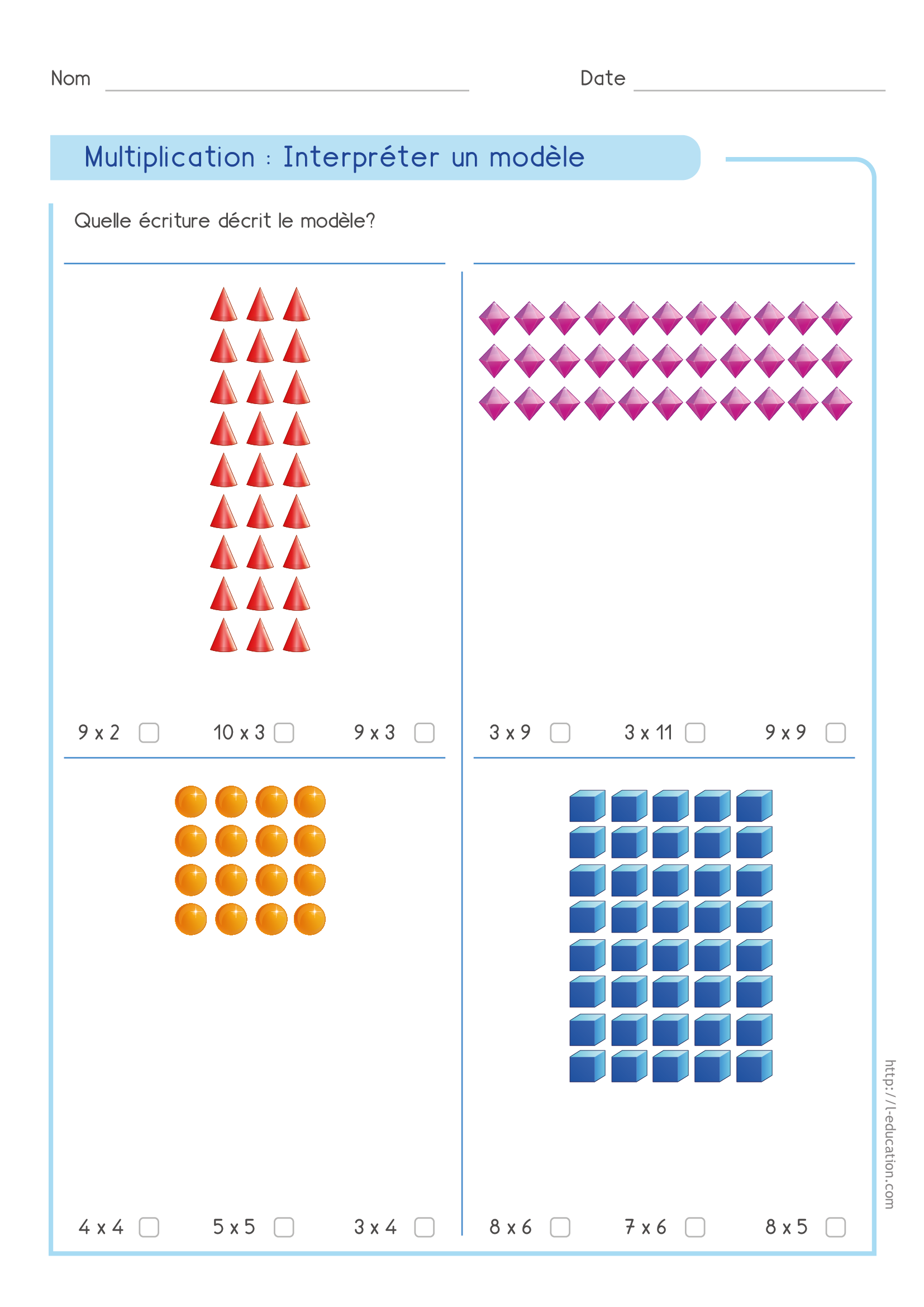 Multiplication grille rectangulaire d’objets - Comprendre les bases de la multiplication