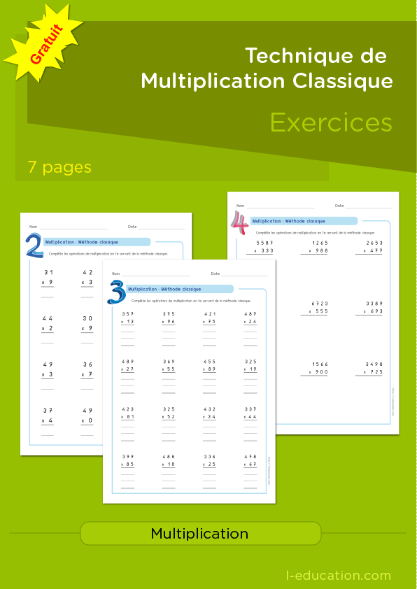 technique de mulriplication classique - exercices multiplication posée