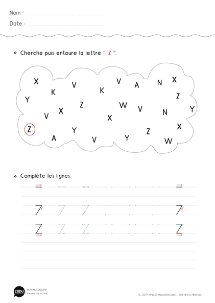 Fiche d'écriture Z majuscule d'imprimerie - les capitales CP CE1 CE2